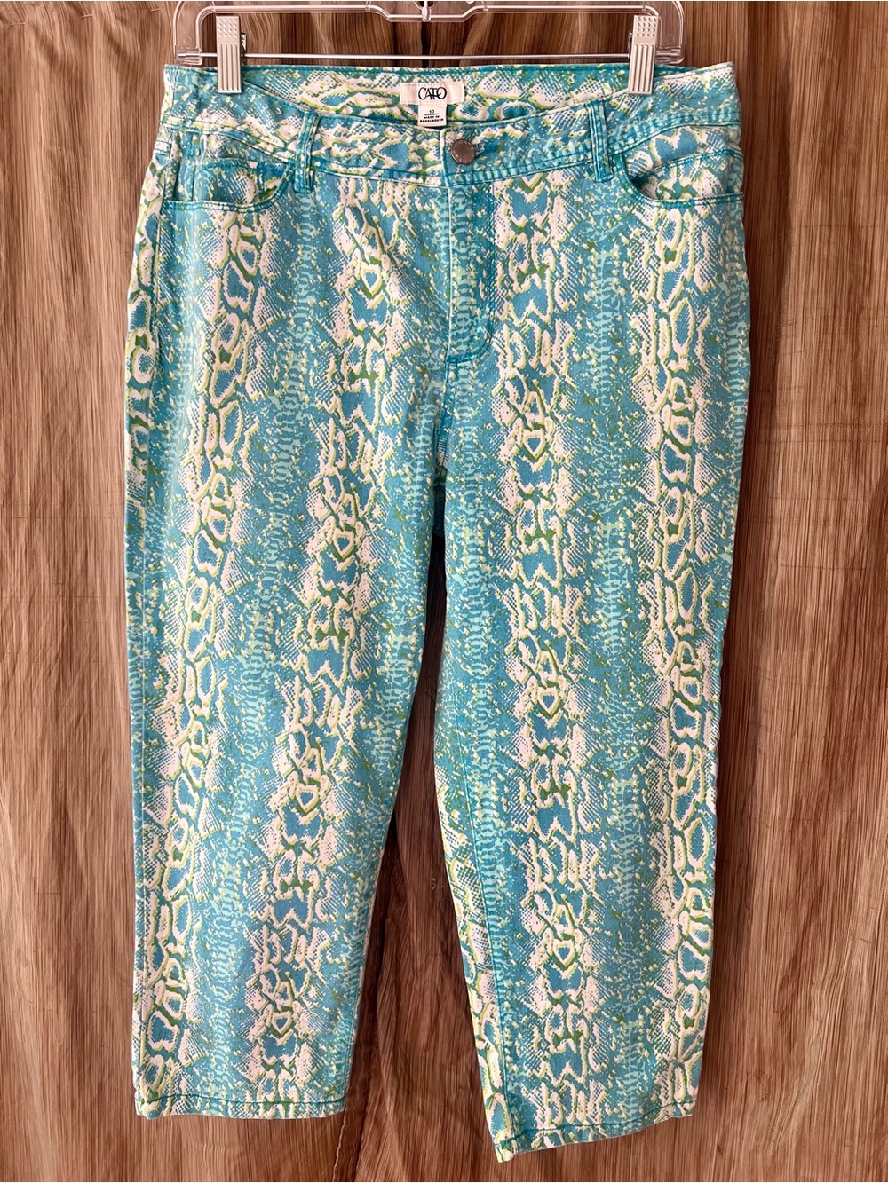 Cato Turquoise & Cream Snake-Print Cropped Jeans